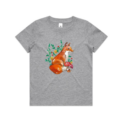 Fox and Mushrooms - Kids Youth T shirt Thumbnail